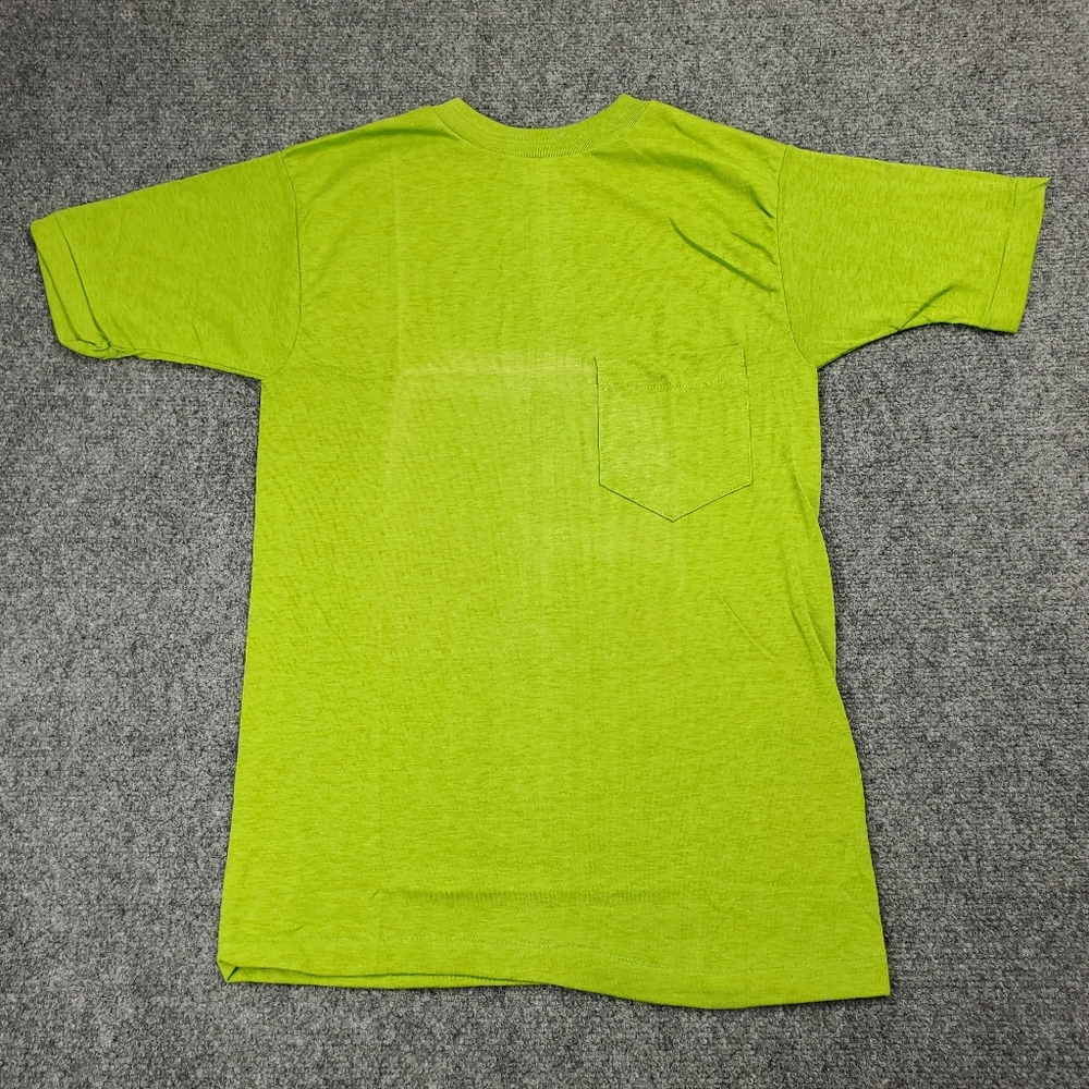 Vintage 70s Healthknit T Shirt Size Medium Pocket Tee Lime Green USA Made Retro